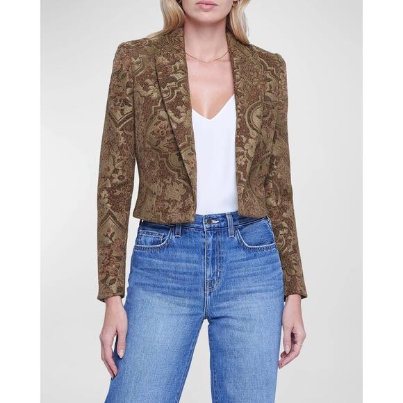 L'AGENCE Jackets & Blazers - NWT L’AGENCE Jen Open Cropped Blazer Green Multi Floral Tapestry 10